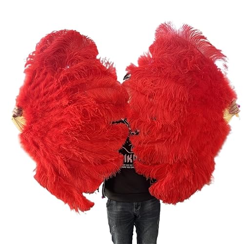 MYSXSWHL Feather Fan 90CM Ostrich Feathers Fan 13Bone Stage Show Performance Dance Props Plumages Fans Foldable with Crafts Fan Feather(Red,A Pair(2PCS)) - A Pair( 2PCS) - Red