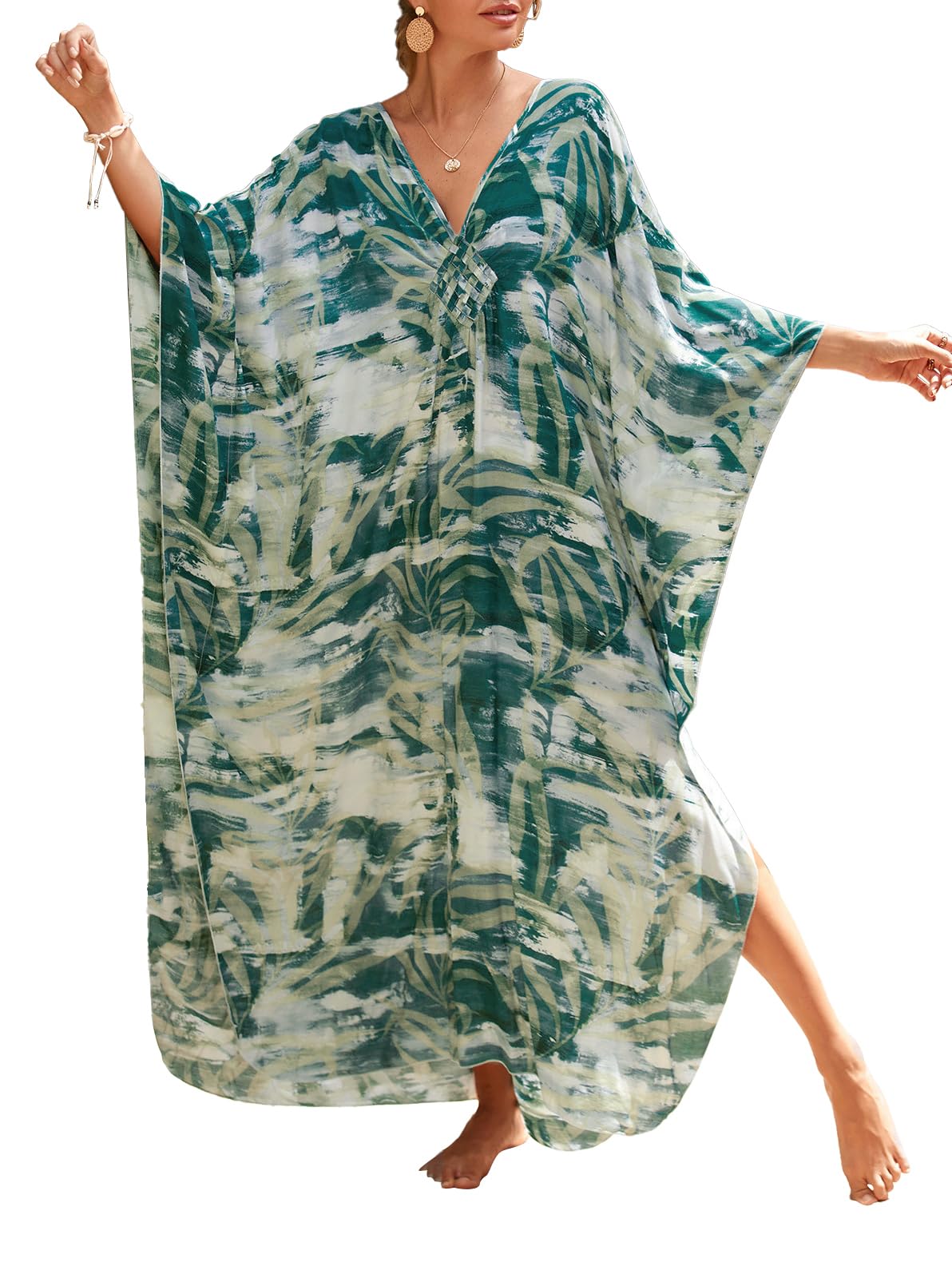 cthseie Women Animal Print Kaftan Dresses Plus Size Swimsuit Coverup 2025 Summer Bathing Suit Caftan Loungewear Beach Dress