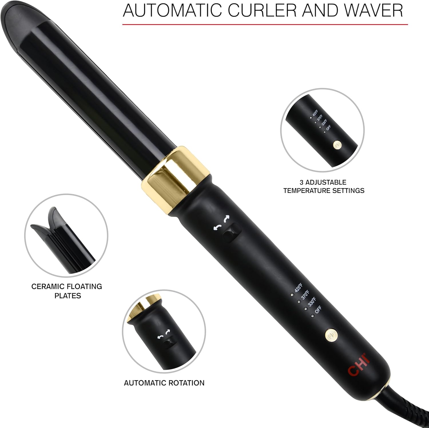 CHI Twist-N-Wave Automatic 1” Ceramic Rotating Curler, for Shiny, Frizz-Free & Healthy Hair, Auto-Shut Off, Dual Voltage, 6.5 Foot Swivel Cord