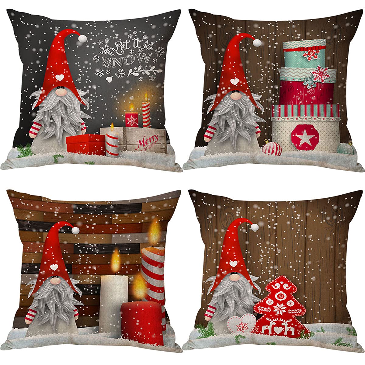 Zivisk Christmas Gonk Cushion Covers 45 x 45 cm Set of 4, Christmas Decorations Swedish Gnome Throw Pillow Covers 18 x 18 for Indoor, Home, Office, Couch, Bedroom, Car, Winter Holiday Decor