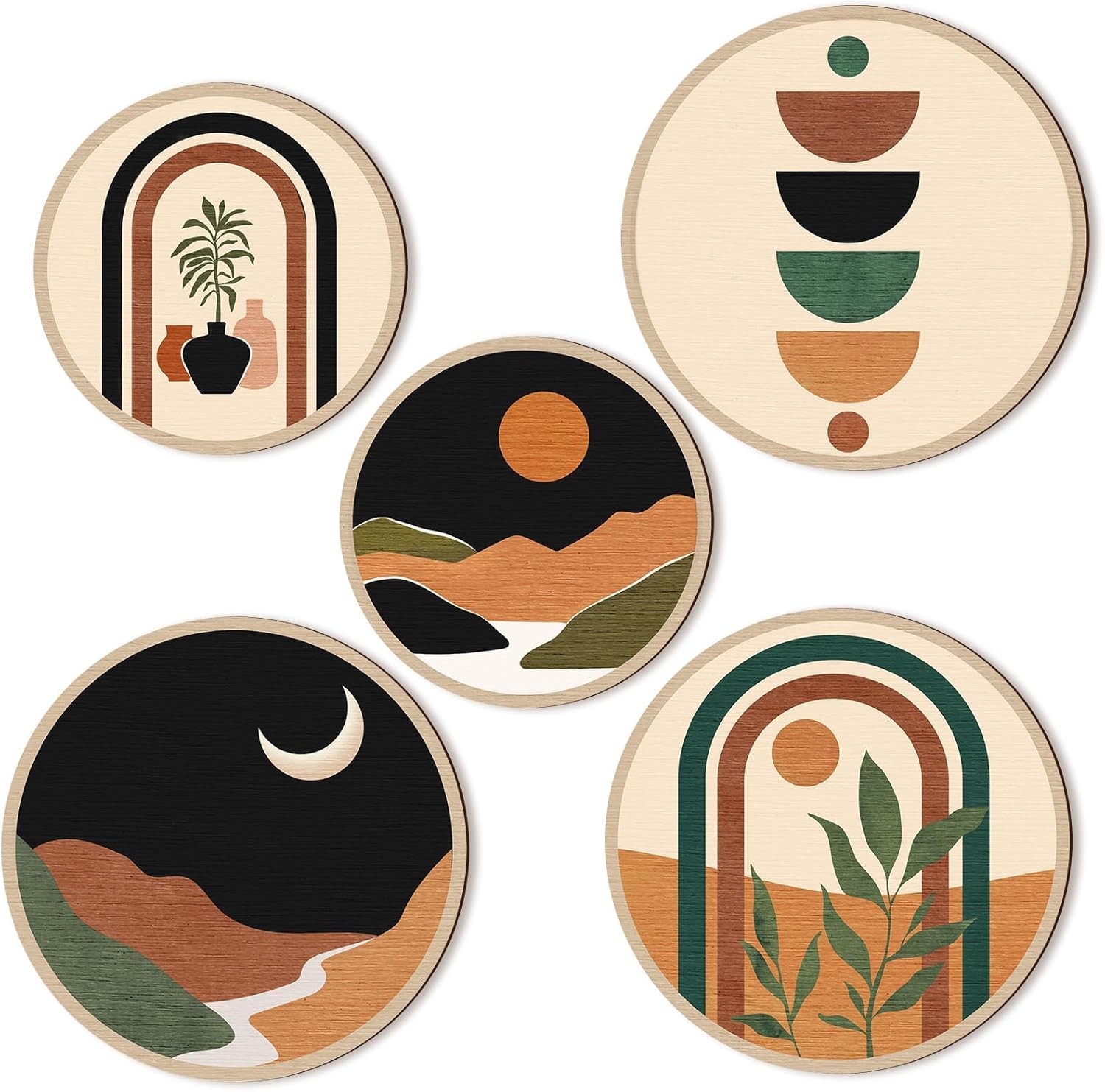 5 قطع ديكور حائط بوهو من نالكال - ديكور حائط خشبي لغرفة المعيش... - view 1