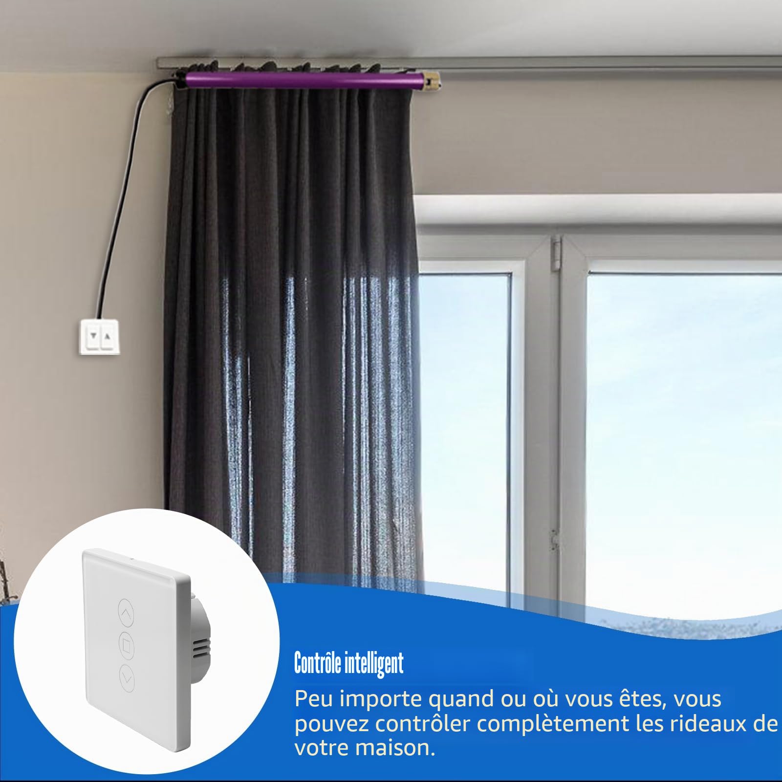 Lot de 4 interrupteurs de volets roulants WiFi, interrupteur de volet roulant intelligent, interrupteur de volet roulant 2,5D, Wi-Fi intelligent, compatible avec Alexa/Yandex/Google Home, minuterie et