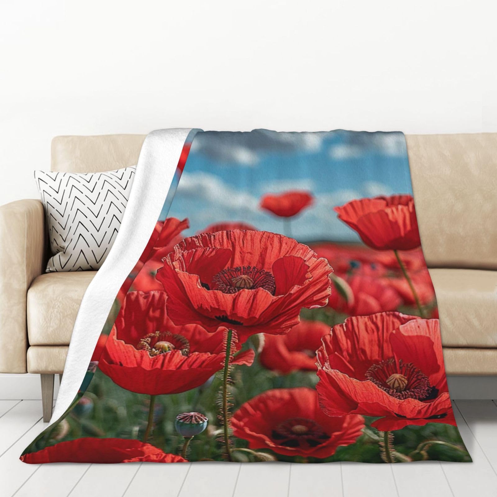 PAQOLSMCKR Throw Blanket Vivid Petals Flannel Blankets for Sofa Reversible Plush Blanket Soft Cozy Throw Blankets for Couch Camping All Seasons