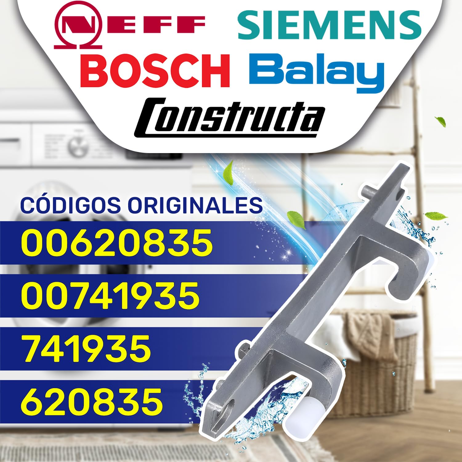 Bisagra Lavadora con Código Original 00620835 620835 00741935 741935 para Bosch para Balay para Constructa para Siemens para Neff - Garantía de 10 Años - MONTERAL