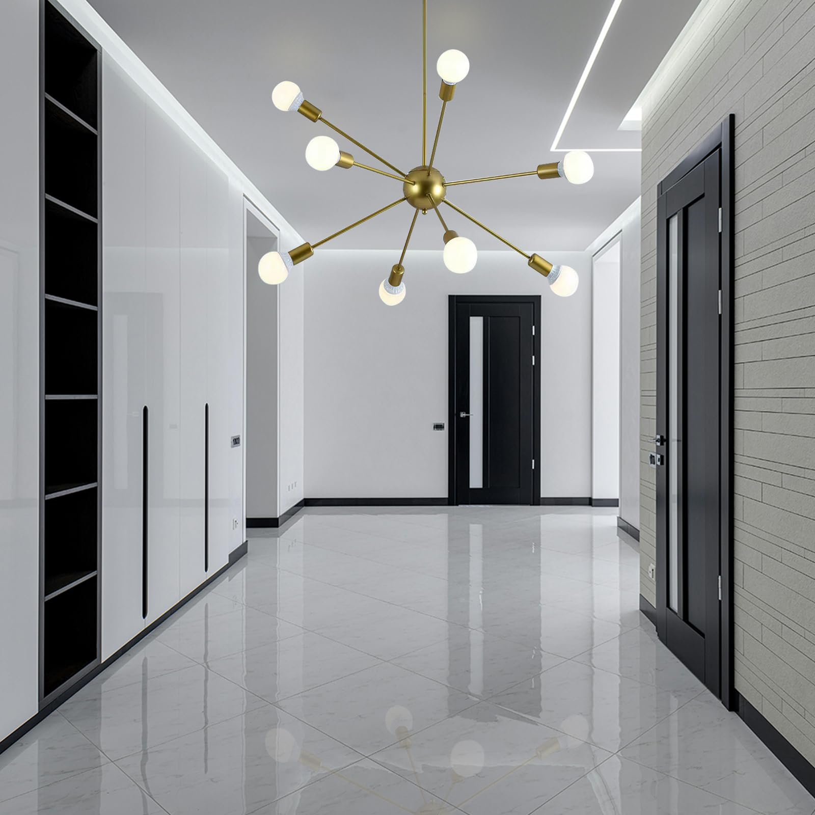 zhxinashu Lampadari Moderni, Plafoniera a 8 Luci, Plafoniera Oro, Lampadario Sputnik, Lampadario Industriale E27 per Soggiorno, Camera da Letto, Sala da Pranzo (Oro)
