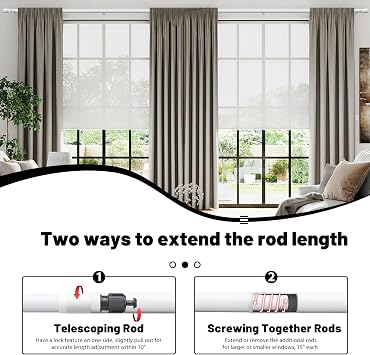 Curtain Rods for Windows 24 to 44 Inches, 1 Inch Short White Curtain Rod Set, Adjustable Heavy Duty Decorative Drapery Rods for Small Cafe Windows French Door
