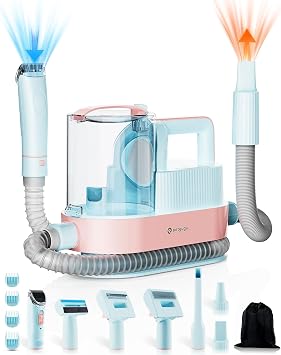 PETGUGU Dog Grooming Vacuum, Dog Vacuum for Shedding Grooming with 7in1 Clipper, Deshedding Brush, 2.5L Dust Cup, 3Speed Adjustable & Temp Control Blower, Low Noise Pet Hair Vacuum