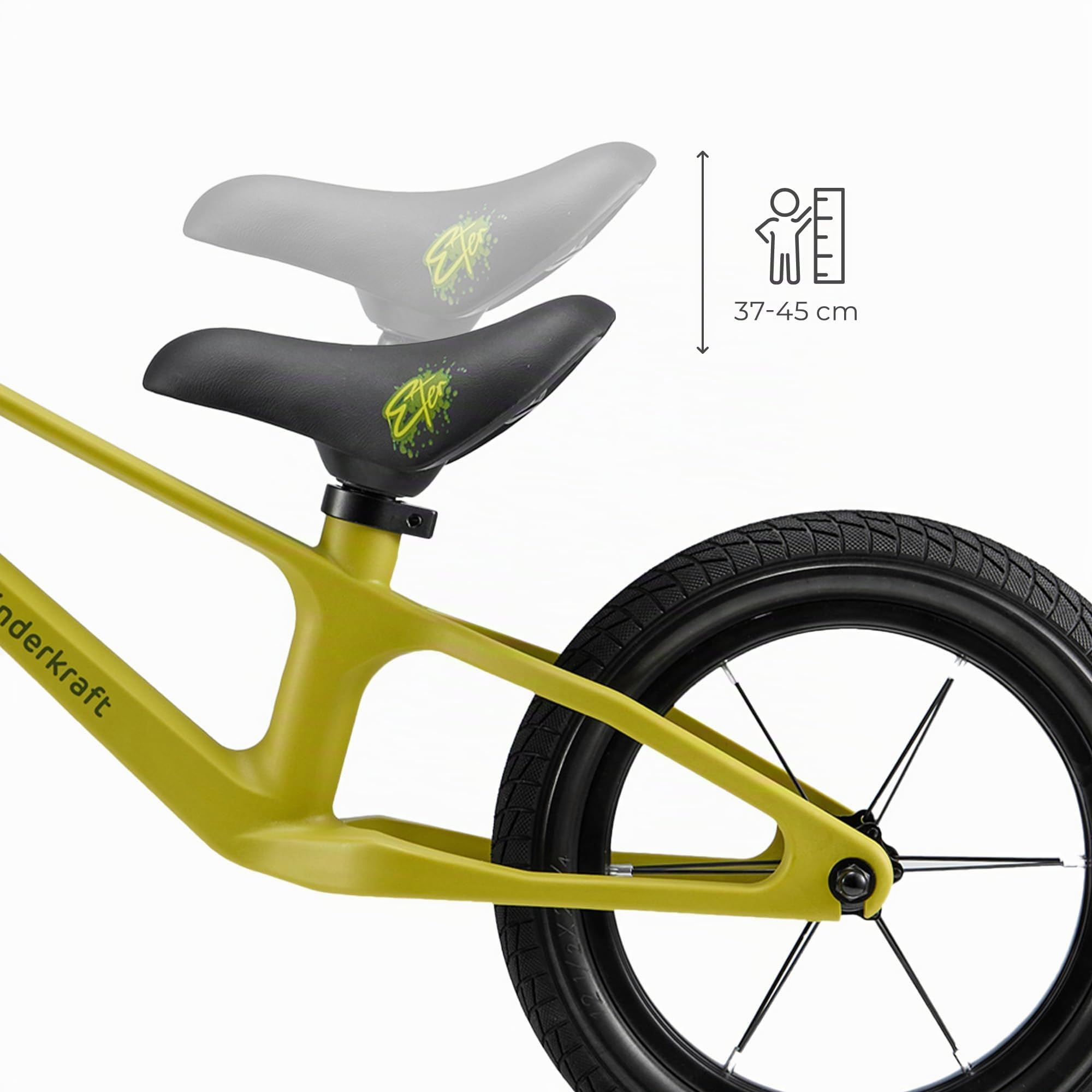 Kinderkraft ETER Draisienne jusqu'à 35 kg, vélo d'apprentissage léger, Roues de 12 ", Cadre en Nylon, Selle réglable en Hauteur, Direction limitée, poignées en Caoutchouc, Design Sportif, limotten