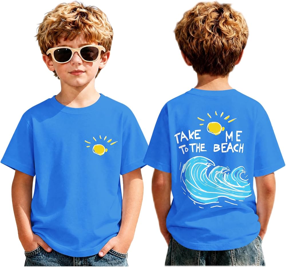 BeWithYou Boys Beach Shirt Take Me to The Beach Graphic Tees Hawaiian T Shirts for Kids Casual Summer Vacation Sunshine Tops — 사진 1
