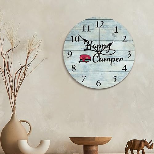 Miniatura 5 de ArogGeld Happy Camper - Reloj de pared de madera vintage azul, 10 relojes silenciosos de cuarzo sin tictac, funciona con pilas, para sala de estar,