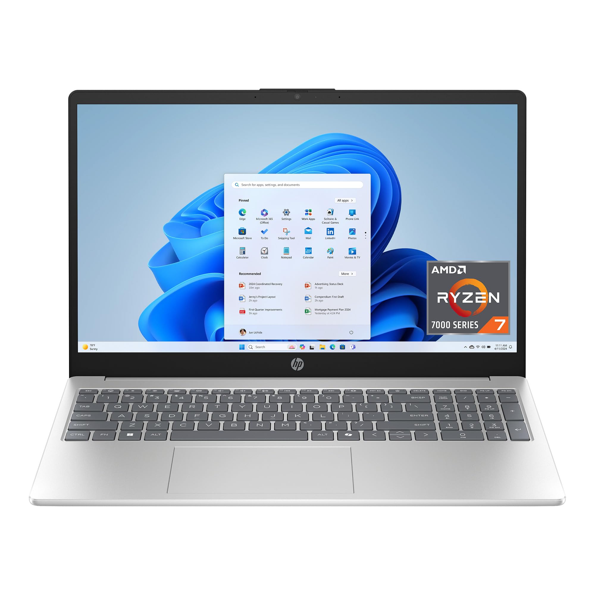 HP 15.6 inch Laptop, FHD Display, AMD Ryzen 7 7730U, 16 GB RAM, 1