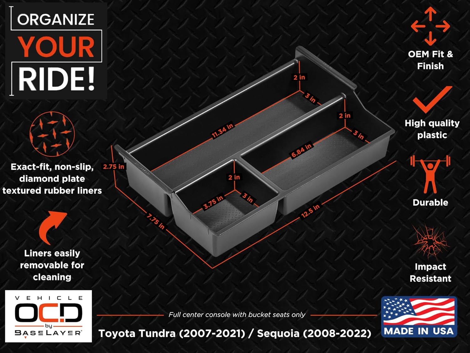 Vehicle OCD - Center Console Divider and Tray Organizer for Toyota Tundra (2014-2021) - Made in USA - SLX502