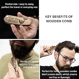 Beard Comb Gifts for Him Wooden Comb for Men Folding Pocket for Moustache Hair Walnut Combs Husband with the Engraving (Fear The Beard)