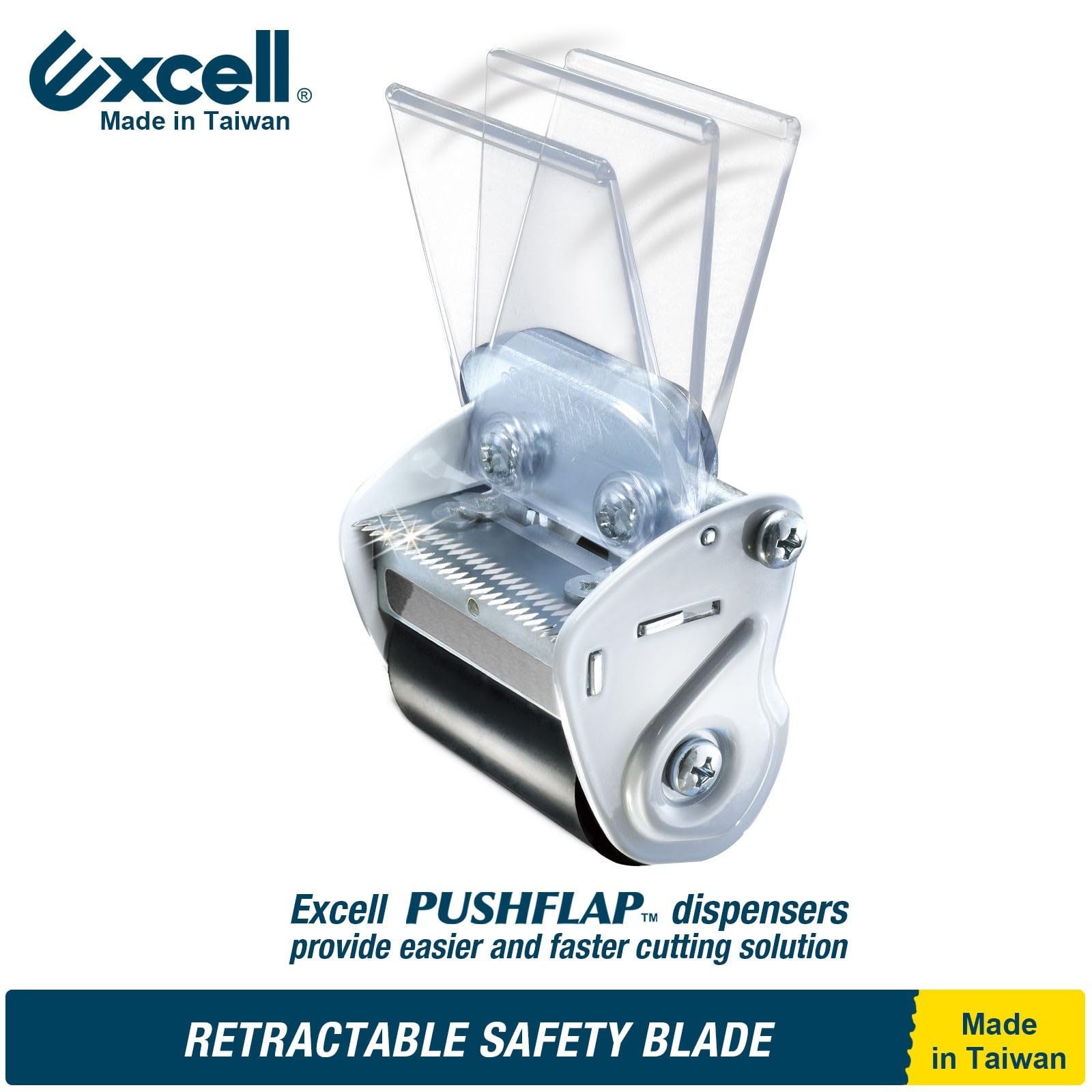 Excell Dispenser di nastro da imballaggio PushFlap, pistola per nastro e 1 rotolo di nastro (48 mm x 50 m) utilizzato per spedizioni, traslochi, ufficio e magazzino (un set + 1 rotolo di nastro)