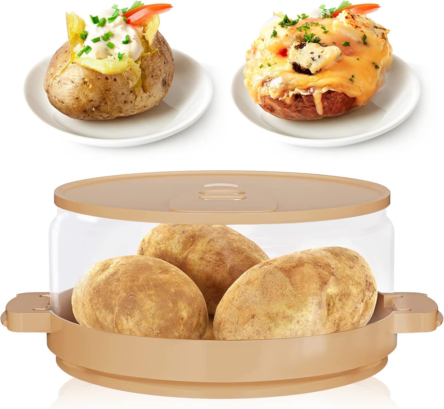 LSQCSN Microwave Potato Cooker - Baked Potato Microwave Steamer, Snack Maker for Potatoes Meat Bacon and More, Cooks Tender & Fluffy Spuds in Minutes, Easy To Clean Dishwasher-Safe, BPA-Free - Clear