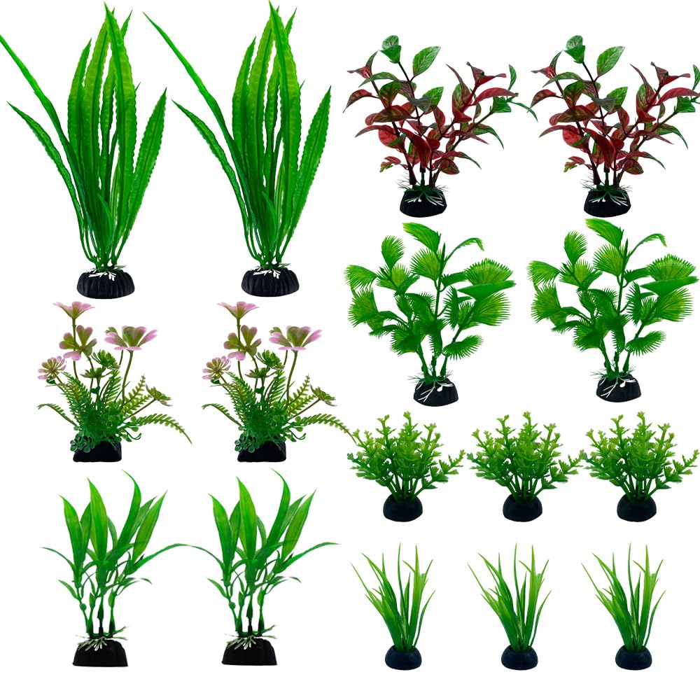 LANCARE Aquarium Fish Tank Plastic Plants, 16 Pcs Artificial Plants for aquarium Fish Tank Decor - Image 2
