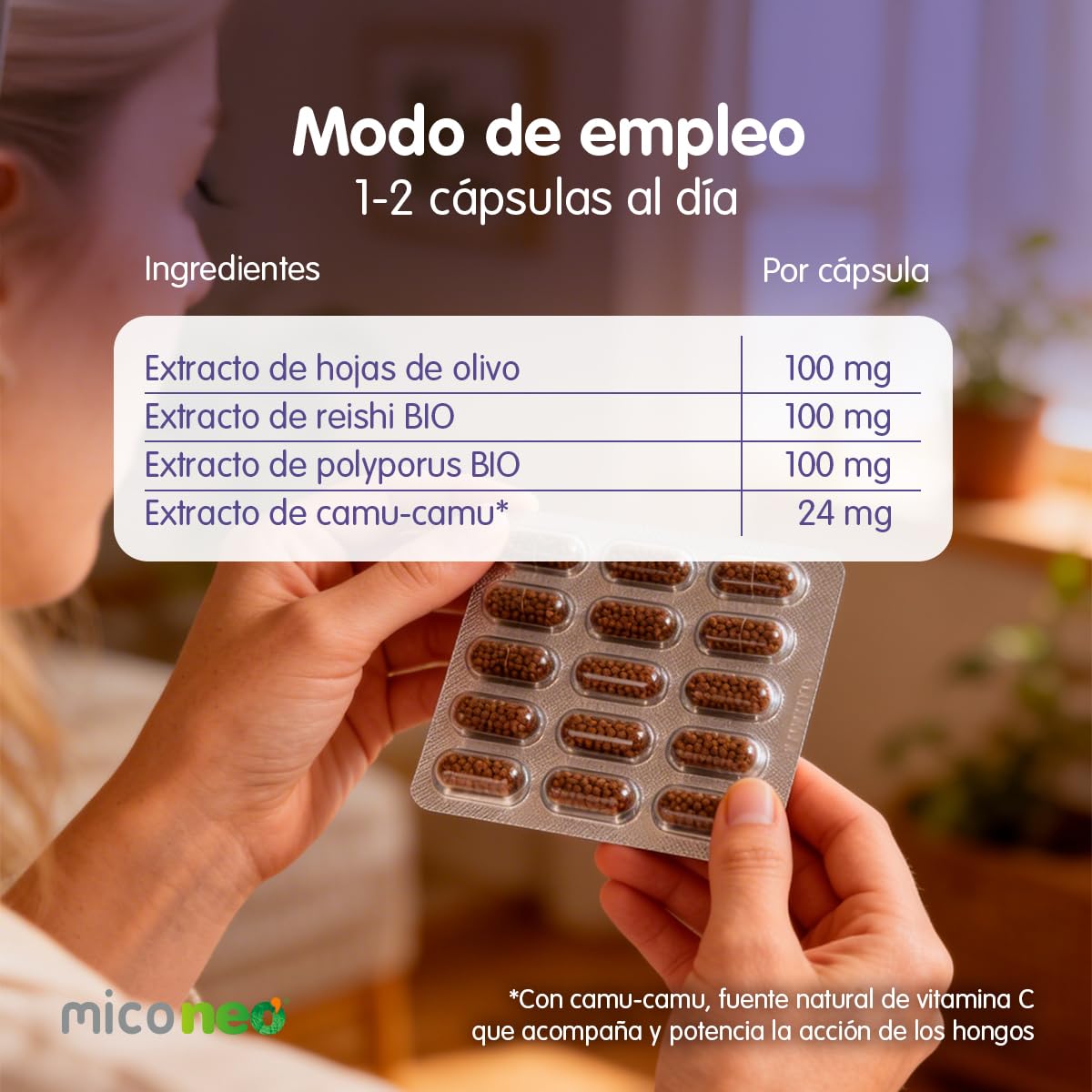 Mico NEO | HT | Hongos de Agricultura Ecológica | Apto Para Vegetarianos | Sin Gluten ni Derivados Lácteos | 60 Cápsulas | Tomar 1 o 2 Cápsulas al Día