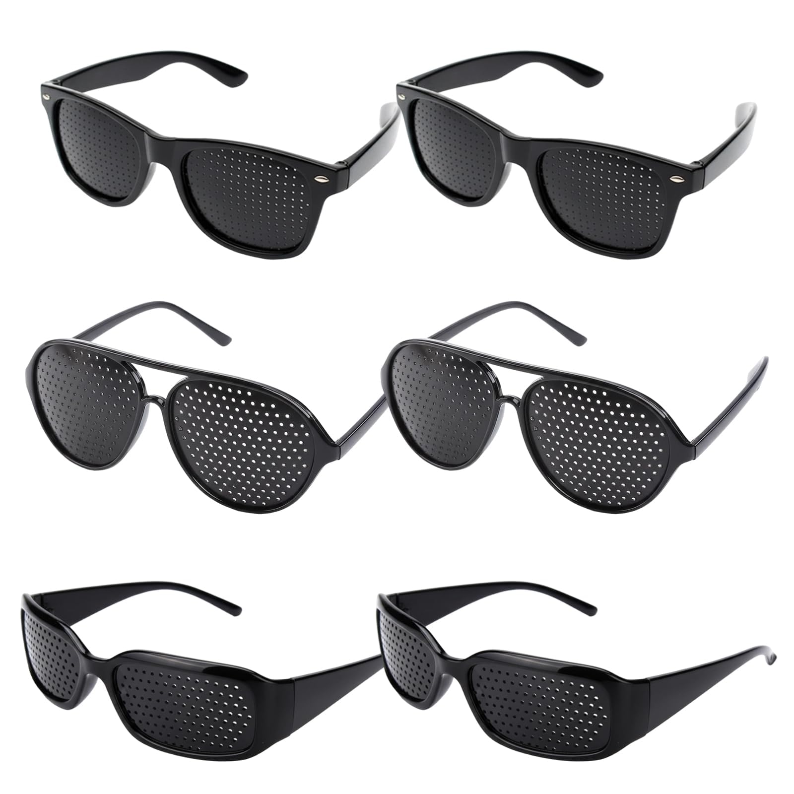 Rasterbrille, Lochbrille für Augentraining Original, 6 Stück Brillenset mit breiten, schmalen und dünnen Rahmen, Pinhole Glasses zur Entspannung der Augen, verschiedene Größen für individuellen Komfor