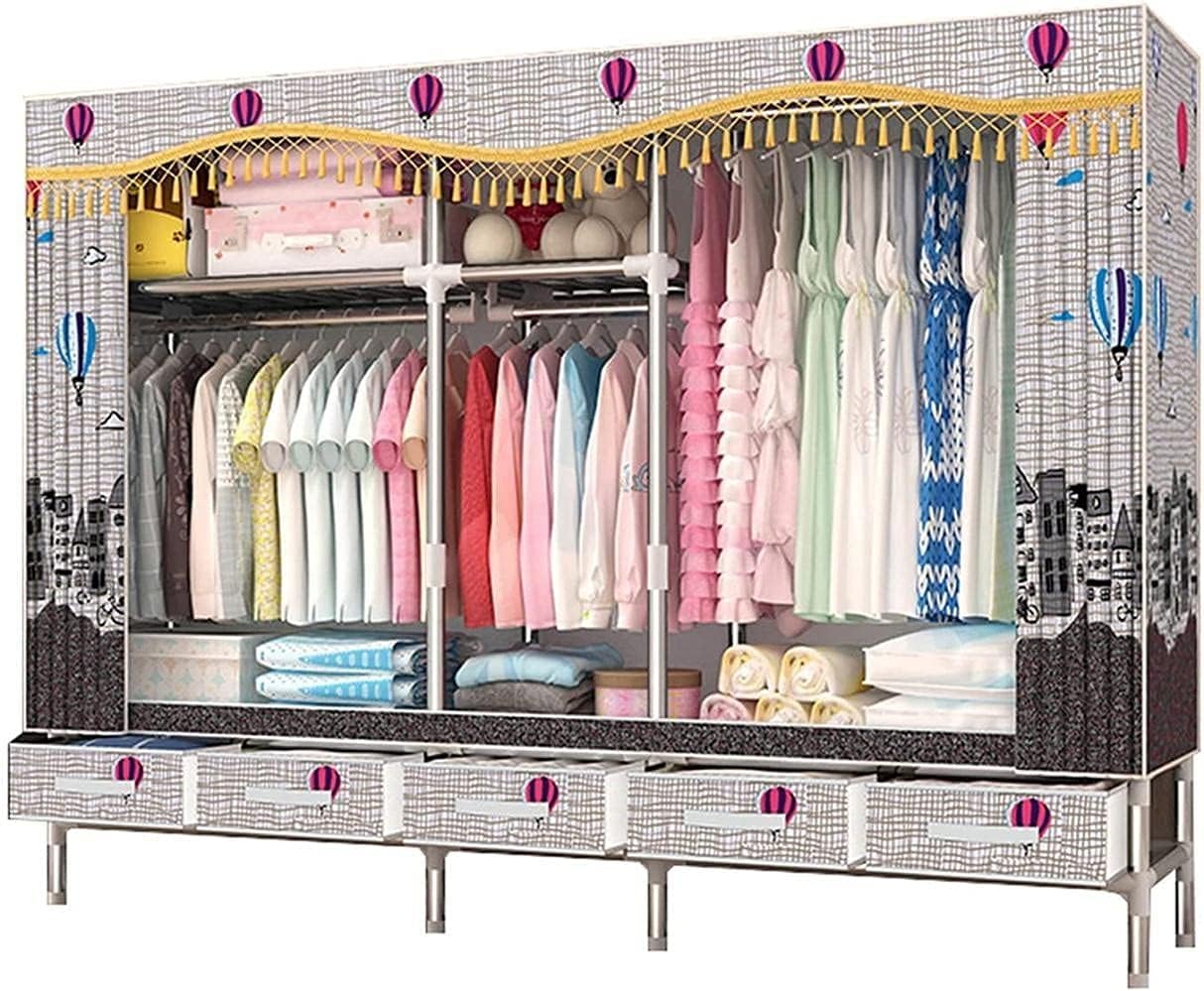 Wardrobe Assembly Bedroom Wardrobe Metal Bracket Stable Portable Wardrobe 172 200 45cm Clothes Rack (Color : E Size : 172 200 45CM) (L 172 * 200 * 45CM)