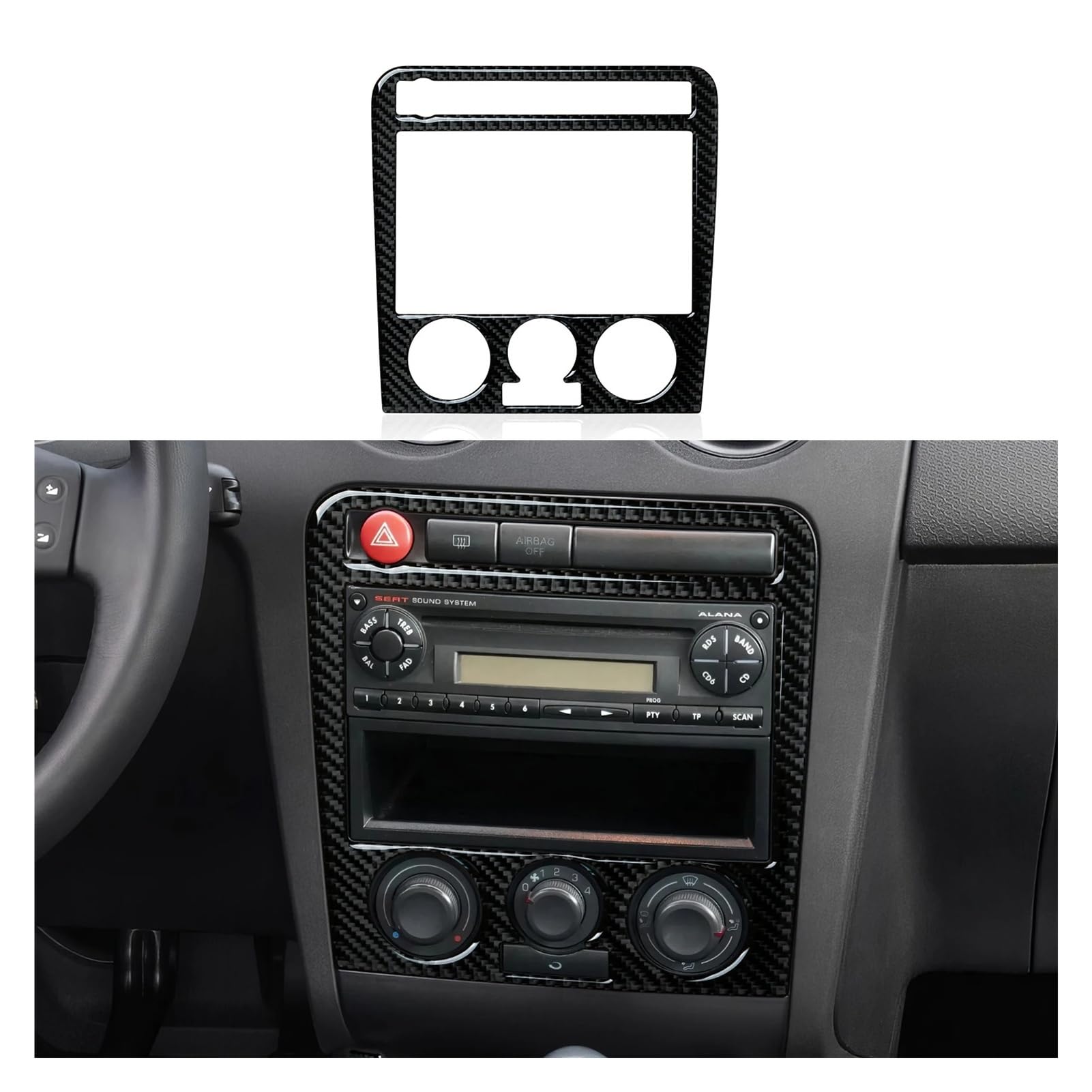 Marco Panel Radio Montaje Moldura Adhesivo Interior Fibra Carbono. Panel CD Consola Central Coche para Seat Cordoba 6L 2003-2009 para Ibiza 2002-2007