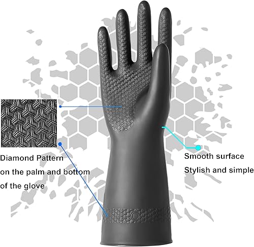 Miniatura 3 de Chemical Resistant Latex Gloves,Cleaning Protective Safety Work Heavy Duty Rubber Gloves, S-M-L-XL Size, Black 1 Pair L/12.6 in