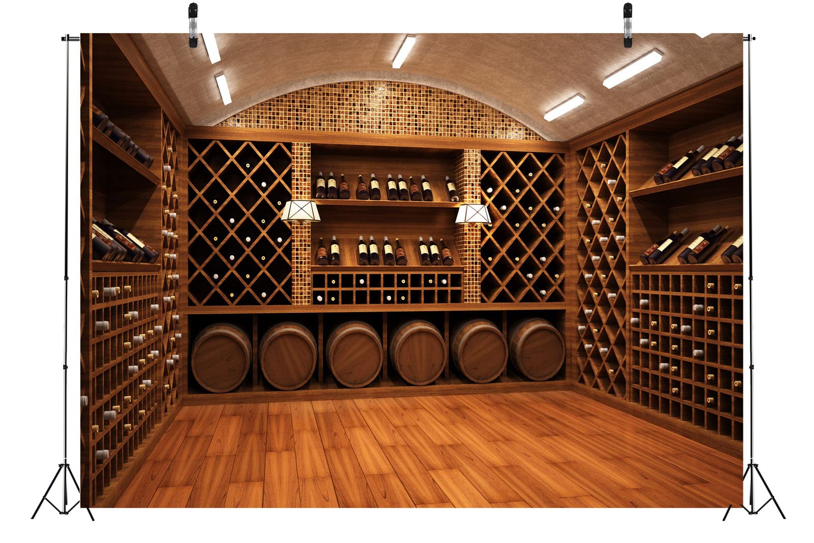 BELECO 3.6x2.5m Tessuto Cantina Vino Lussuosa Sfondo Cantine con Barili Bottiglie Decorazione Festa Banner Carta