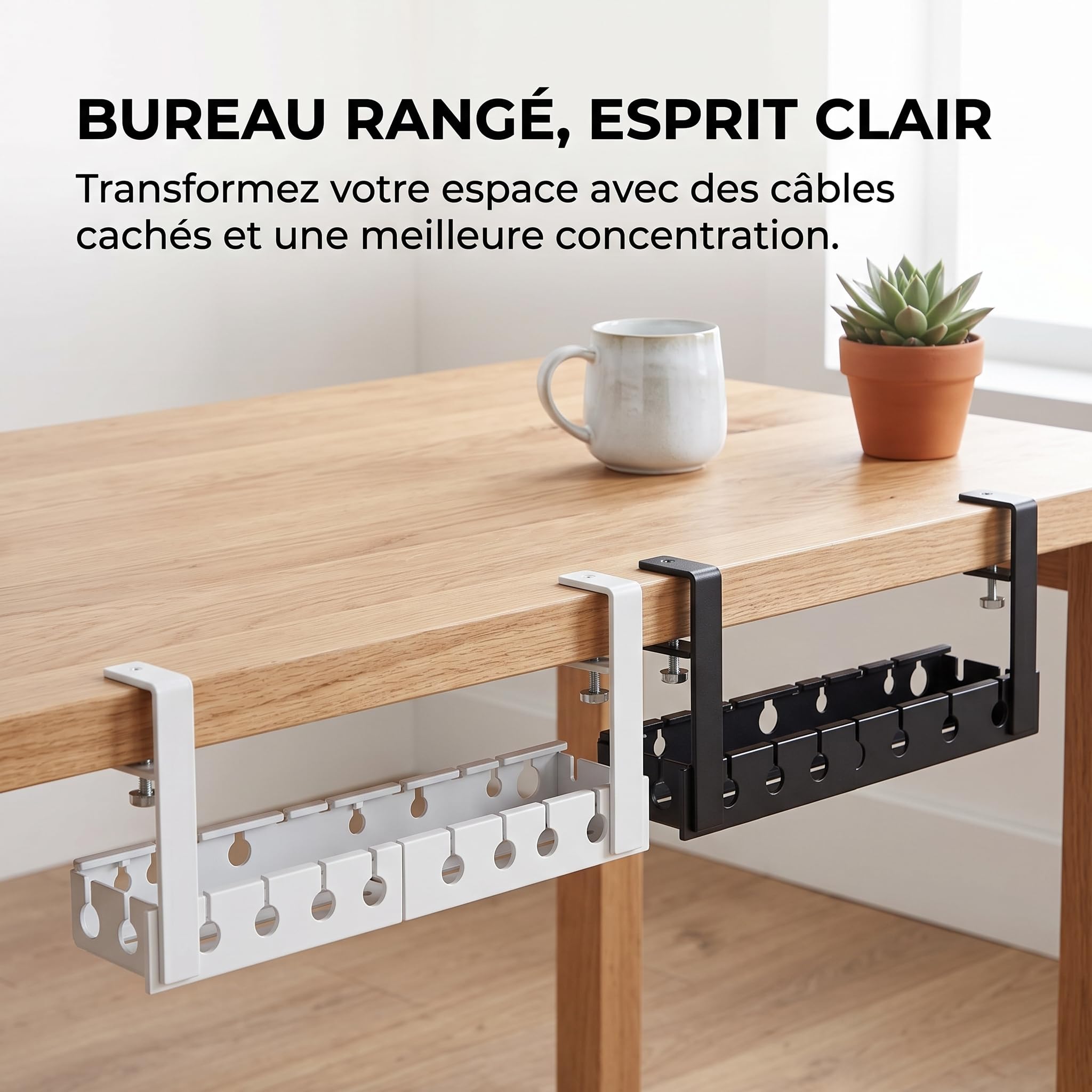 Contenitore Cavi Sotto Scrivania con Morsetto, Gestione Cavi Elettrici in Metallo per Ufficio, Capacità 20kg, per Elettronica, Bianco, Estensibile
