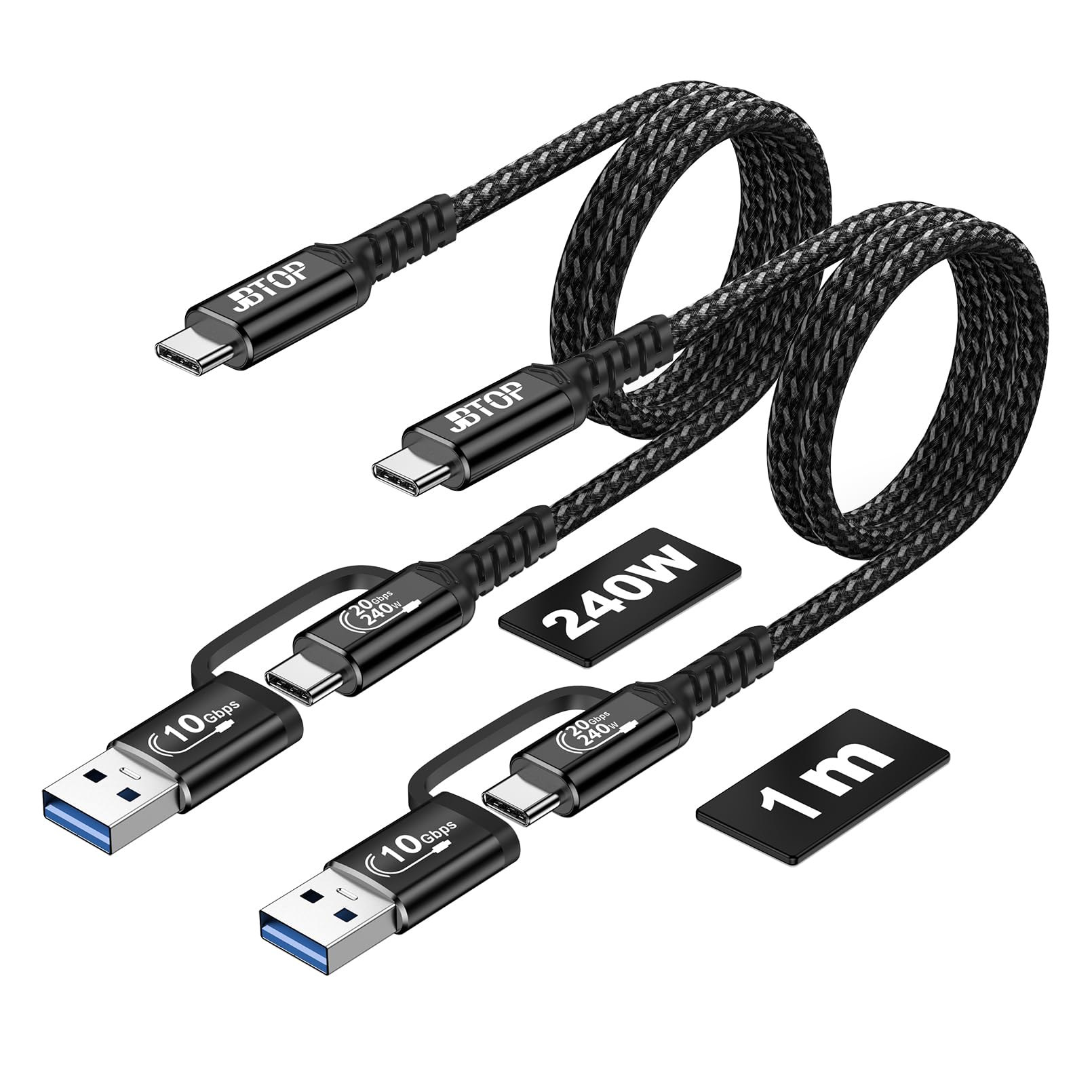 Cable USB A a C Android Auto de 3.3 pies [paquete de 2], 2 en 1 USB C 3.1 de carga rápida y transferencia de datos de 20 Gbps, cable USB CarPlay, compatible con iPhone 16 15 Pro Max, Galaxy S23