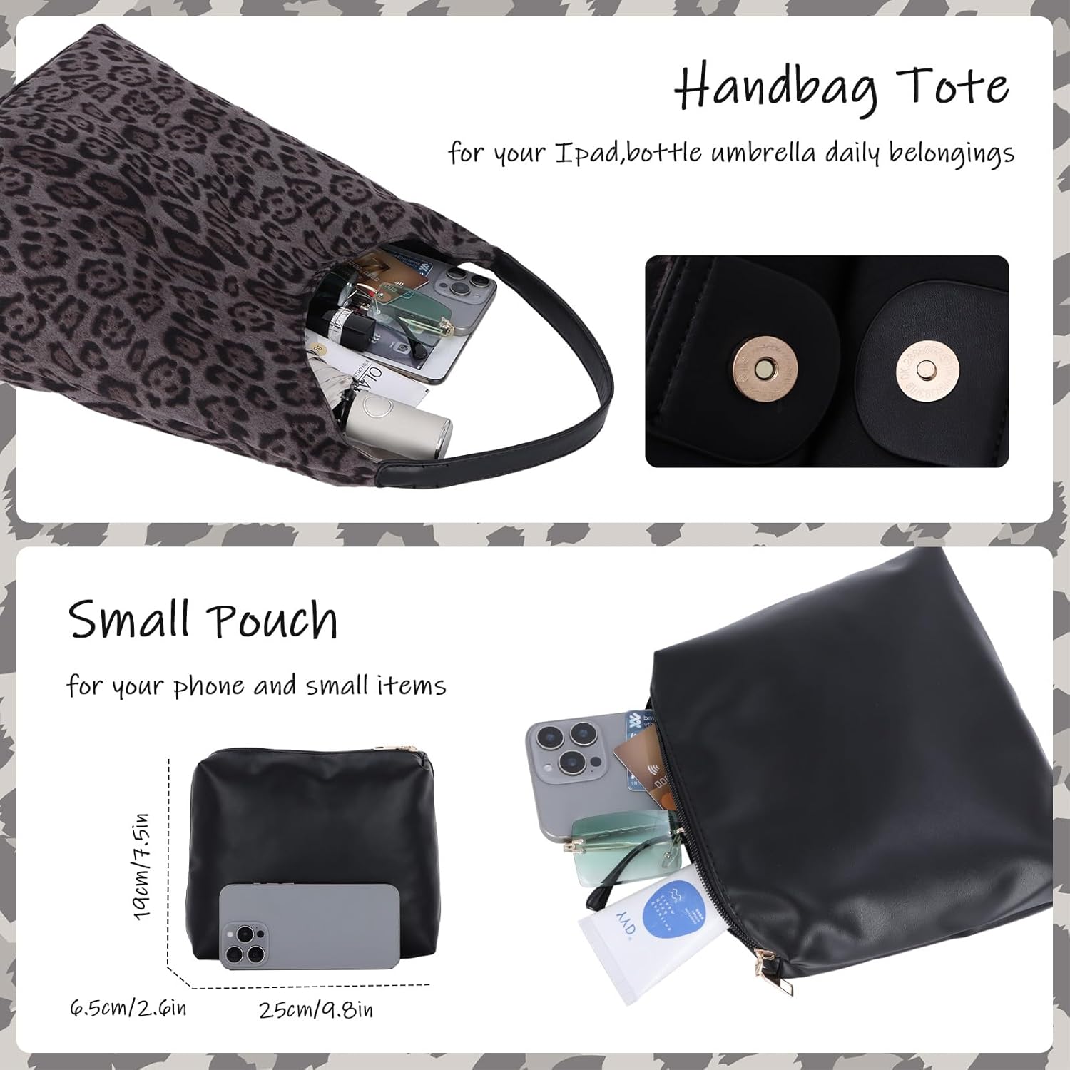 Oweisong Suede Leopard Purse for Women Leather Cheetah Print Tote Bag | Suede Hobo Handbag, Large Capacity, Vintage Satchel