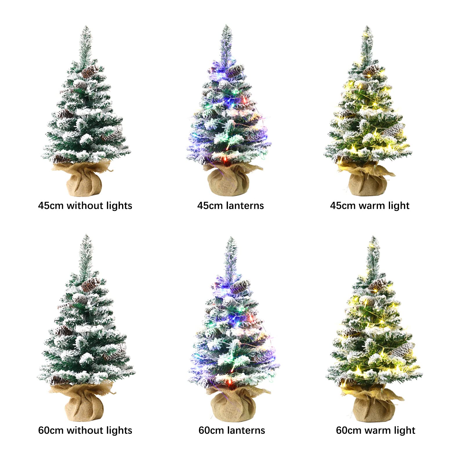 Mini Sapin de Noël Artificiel Mini Sapin de Noël Sapin de Noël Artificiel Floqué en Neige Sapin de Noël Miniature avec Base en Lin pour Décorations de Noël (60CM avec lumière