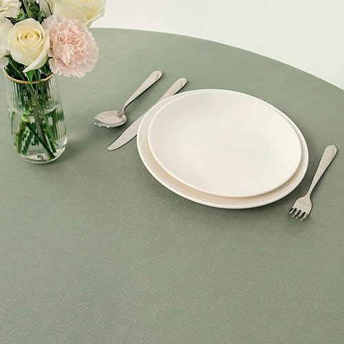 Miniatura 5 de maxmill Mantel redondo con textura de lino a prueba de derrames, sin arrugas, suave mantel de jacquard para mesa circular, para comedor, bufé,