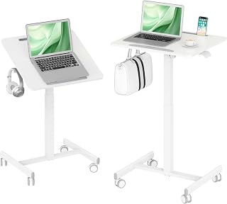 Höhenverstellbarer Mobiler Beistelltisch Mit Rollen60×52cm | Tischplatte 90° neigbar,geeignet als kleiner Computertisch für Wohnzimmer und SchlafzimmerSofatischKrankenpflege-Beistel