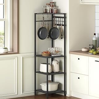 MAHANCRIS 4-Tier Pot Rack, Freestanding Pot and Pan Organizer with Hooks | Cookware Storage Tower, Multi-Level Storage Rack for Kitchen, Pantry, or Dining Room, Space-Saving, Heavy-Duty Corner Shelf