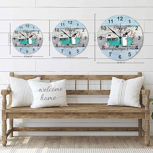 Miniatura 8 de Reloj de pared de 10 pulgadas para campamento vida feliz campistas aventura en el bosque reloj de madera antiguo sin tictac funciona con pilas
