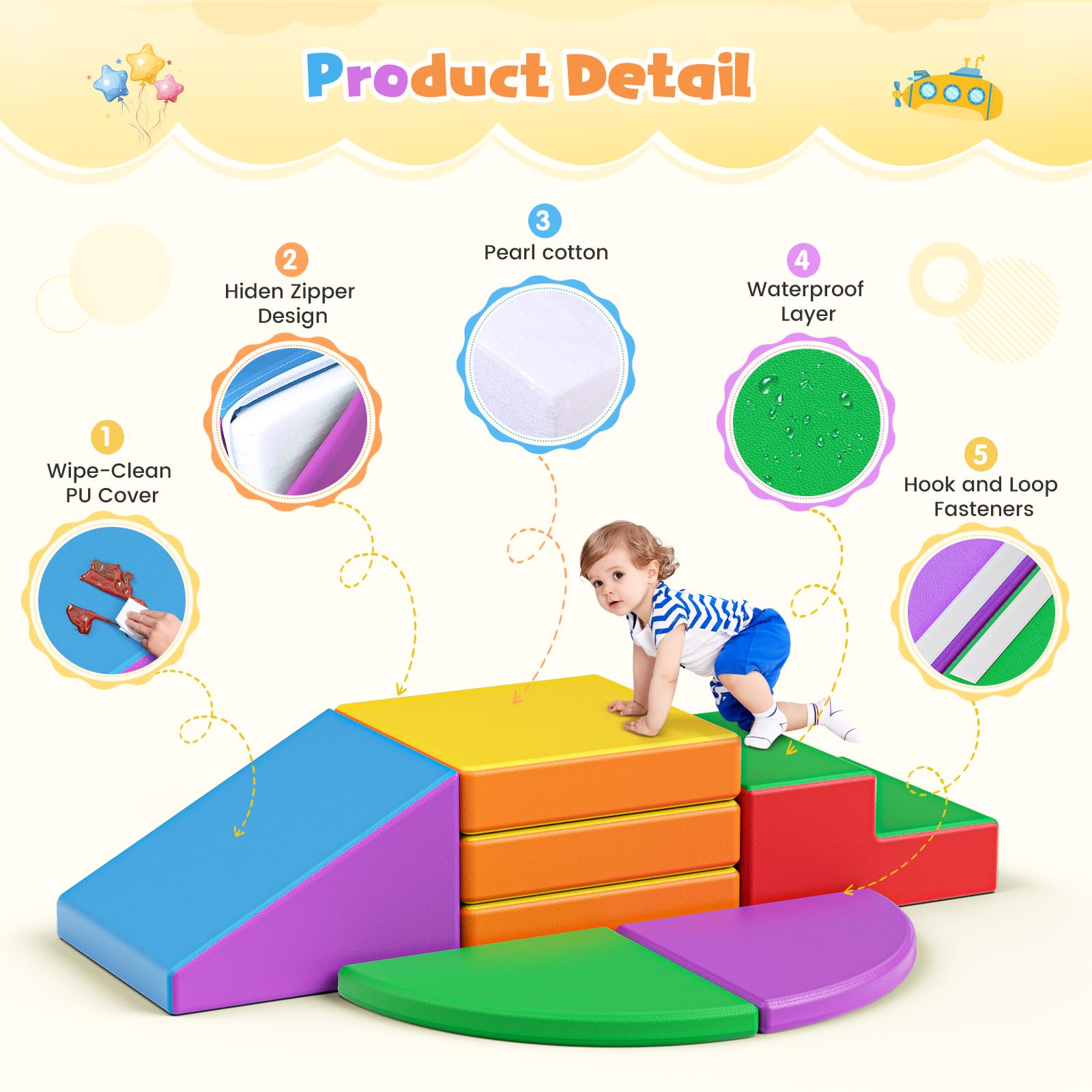 Blocchi da costruzione in schiuma 38S ad alta densità, materiale PU resistente agli urti e facile da pulire, chiusura lampo nascosta, chiusura in per interni (pieghevoli) - 4