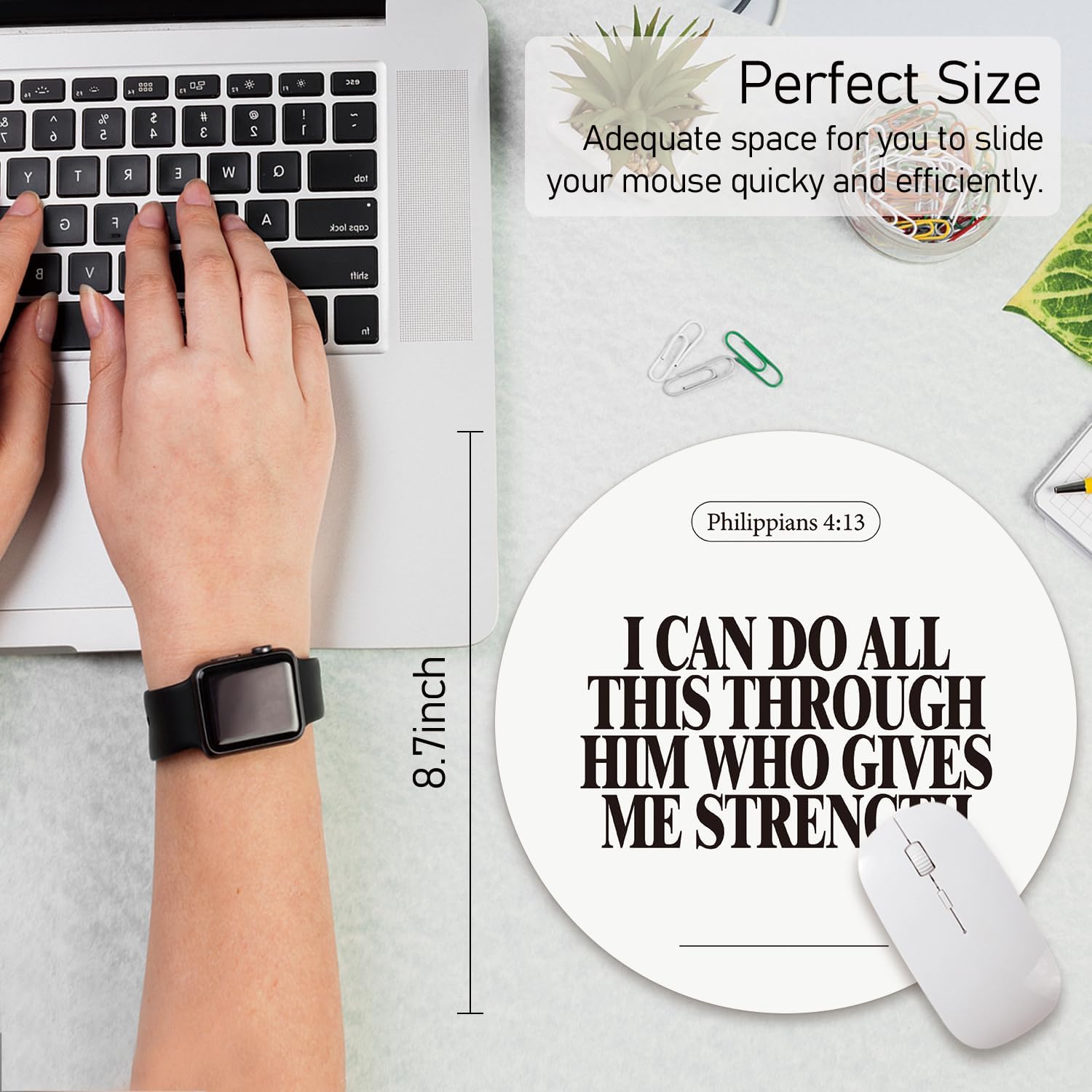 Black and White Inspirational Christian Round Mouse Pad, Modern image 3