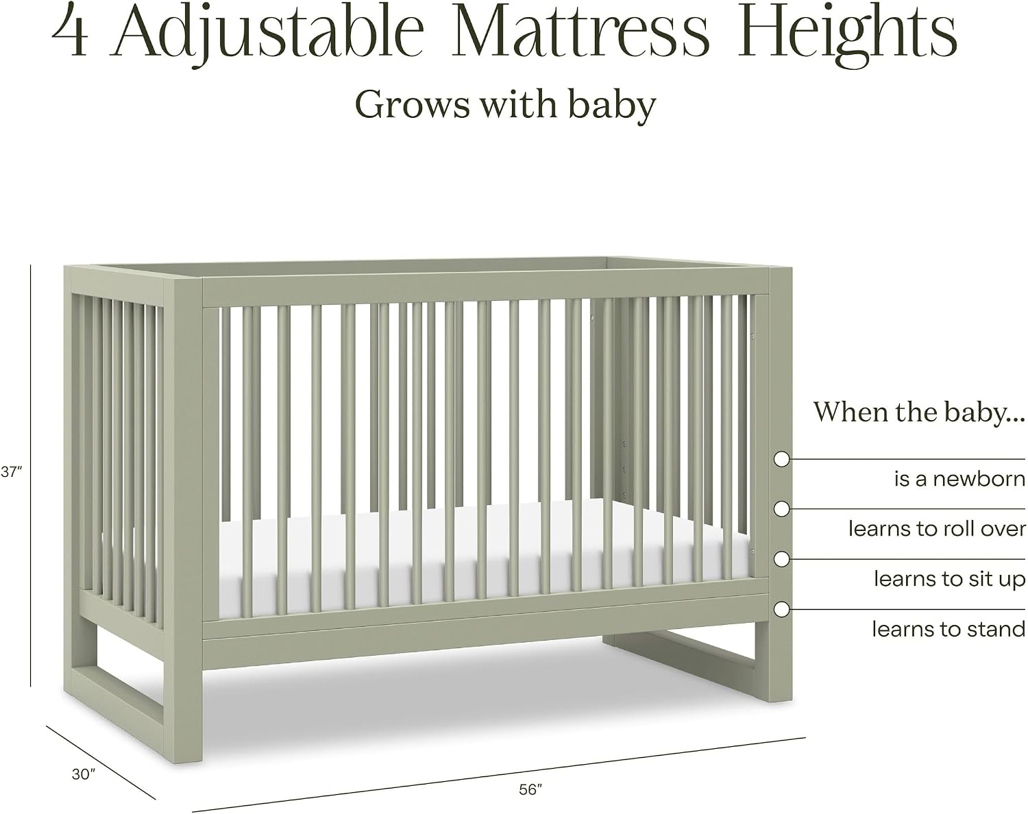 Namesake Nantucket 3-in-1 Convertible Crib with Toddler Bed Conversion Kit in French Sage, Greenguard Gold Certified, 100% Solid Wood