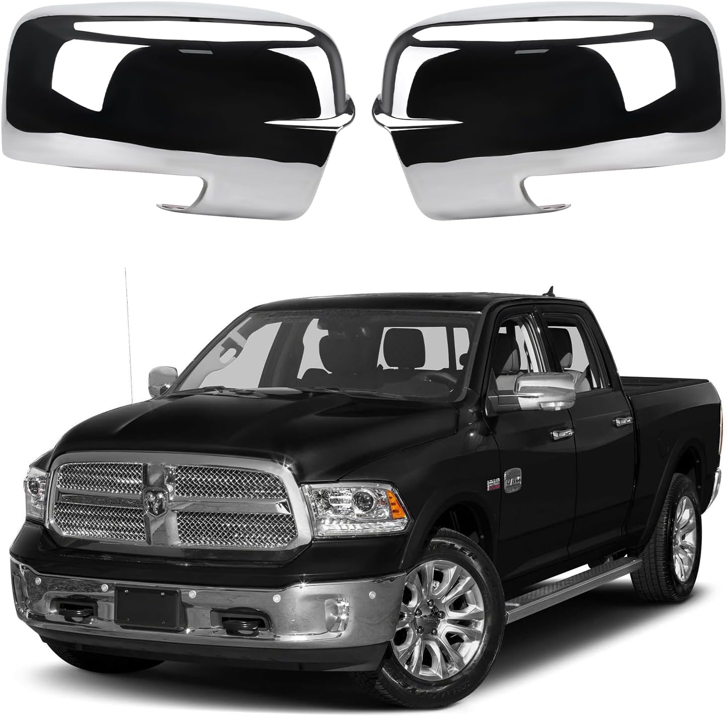 Chrome Side Mirror Covers Caps Compatible with 2009-2018 Dodge Ram 1500 and 2019-2024 RAM 1500 Classic With Turn Signal Cut-Outs (Chrome-with Cut-Outs)