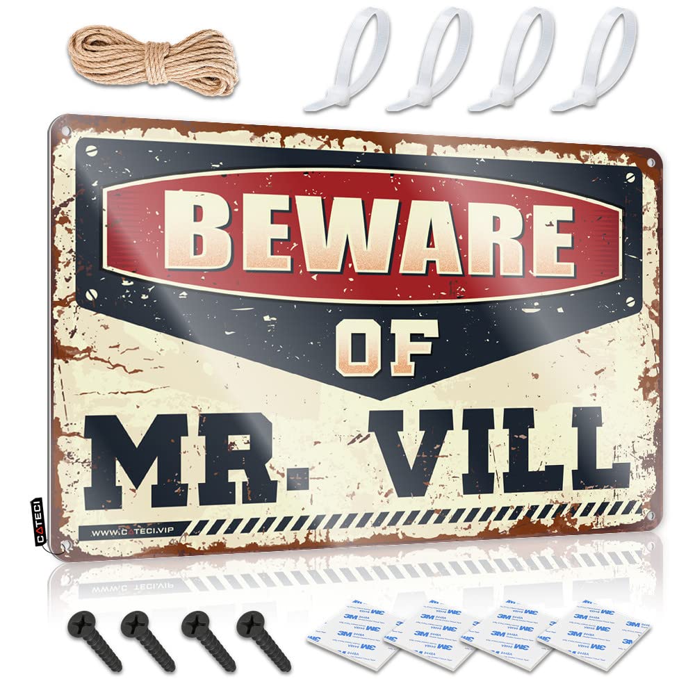 Mancave Signs And Decor Beware Of Mr. Vill Tin Sign Tin Signs For Garage Funny Office Signs(30X40CM)