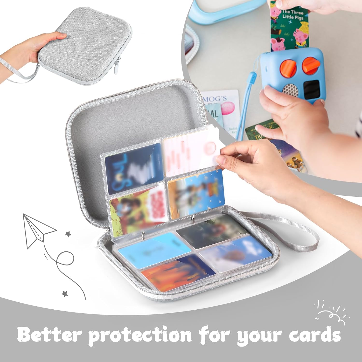 Portable Card Holder Case For Yoto Cards, Double-sided Binders Holds up to 120 Audiobook Cards, Storage Bag with Card Sleeve for Easy Travel & Organization (Gray)