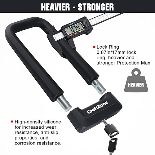 Miniatura 3 de Candado para bicicleta en U, resistente antirrobo con cable de 4 pies y grillete de 0.669 in, cerraduras de bicicleta con 2 llaves de latón macizo