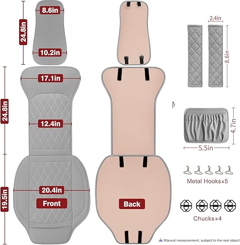 Miniatura 2 de Sanwom Fundas de asiento delantero de automóvil, fundas de asiento de cuero con bolsillo de almacenamiento y dos almohadillas para cinturón, fundas