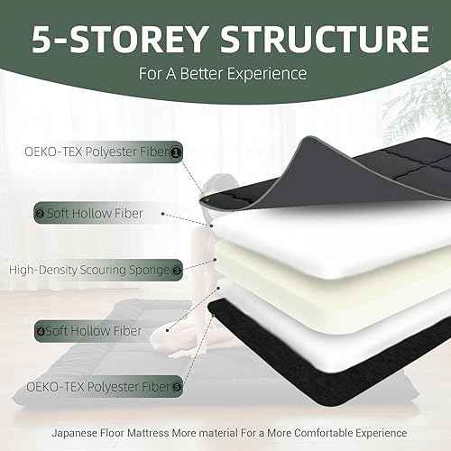 Miniatura 4 de Colchón japonés de futón, colchón plegable de tatami de 3 pulgadas para adultos y niños, 100% espuma de alta densidad, cómodo colchón de suelo