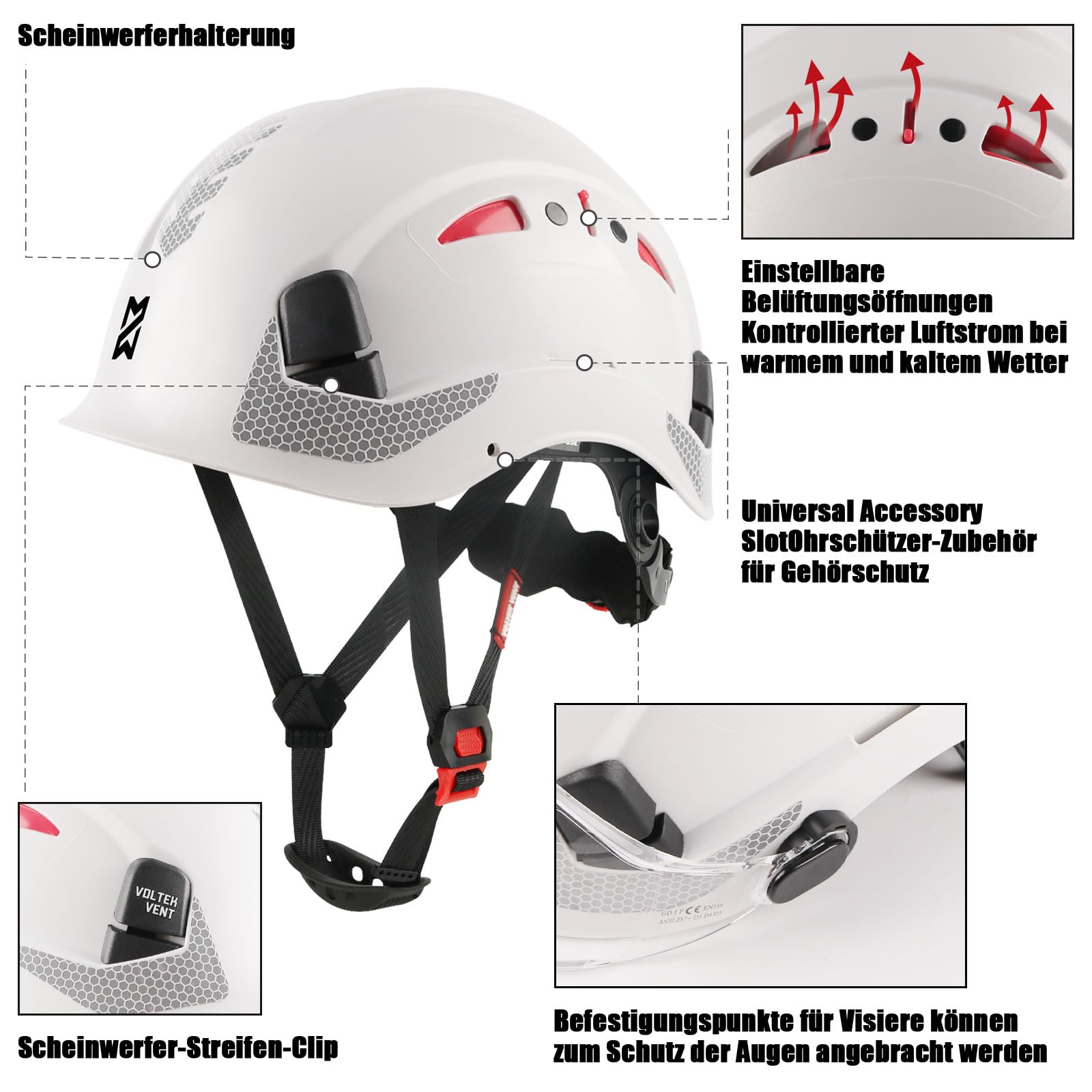 HEARMOR Baustellenschutzhelm, EN397-zertifizierter, Verstellbarer ABS-Schutzhelm mit 6-Punkt-Ratschensystem, inkl. Kühlungsfutter und Tragetasche - für alle Arbeitsplätze geeignet