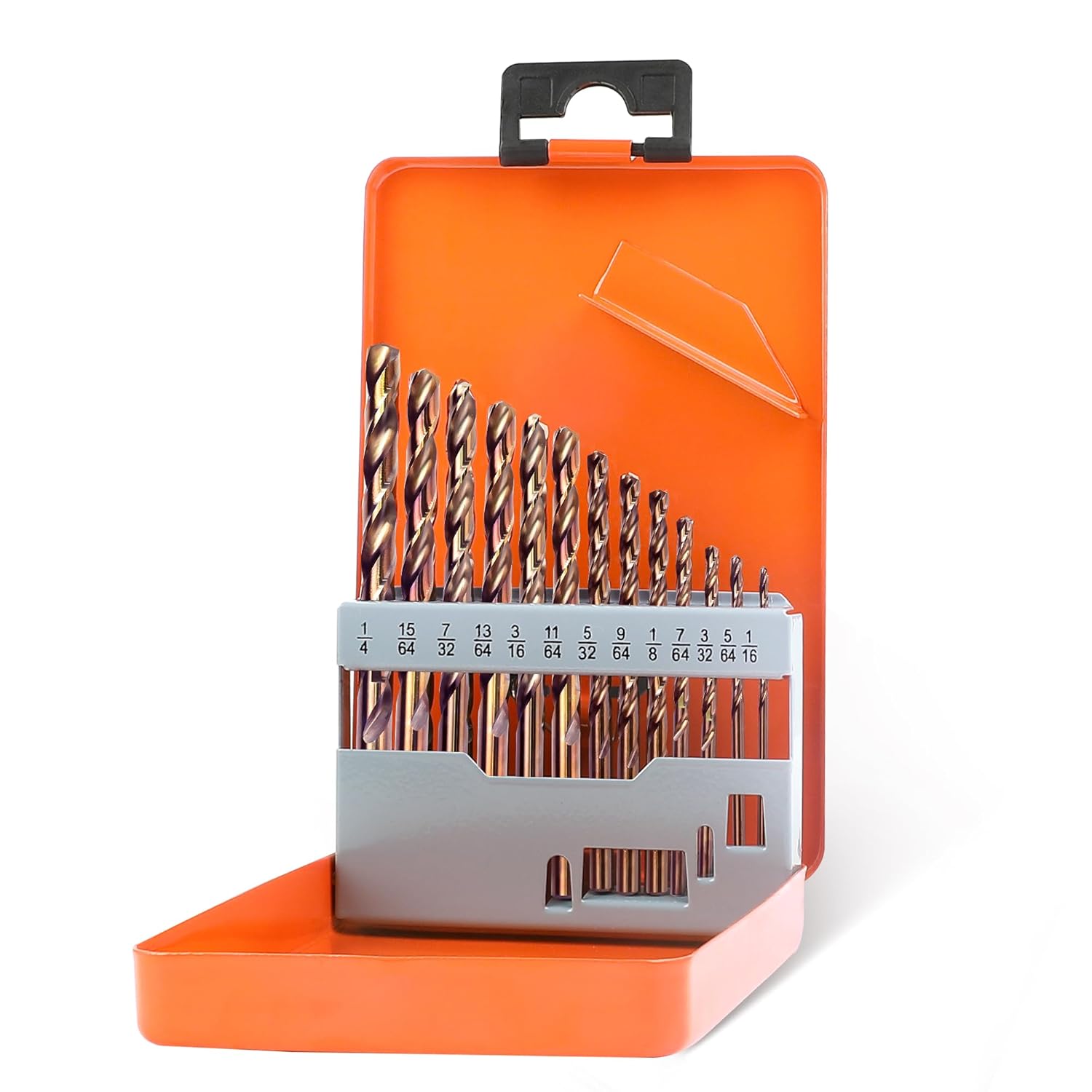 KENDO 29PC Drill Bit Set, 1/16"-1/2" Size 135° Tip HSS with Black and Gold Finish with Storage Case, Twist Jobber Length Drill Bit Kit for Cast Iron, Hardened Metal, Stainless Steel, Plastic and Wood