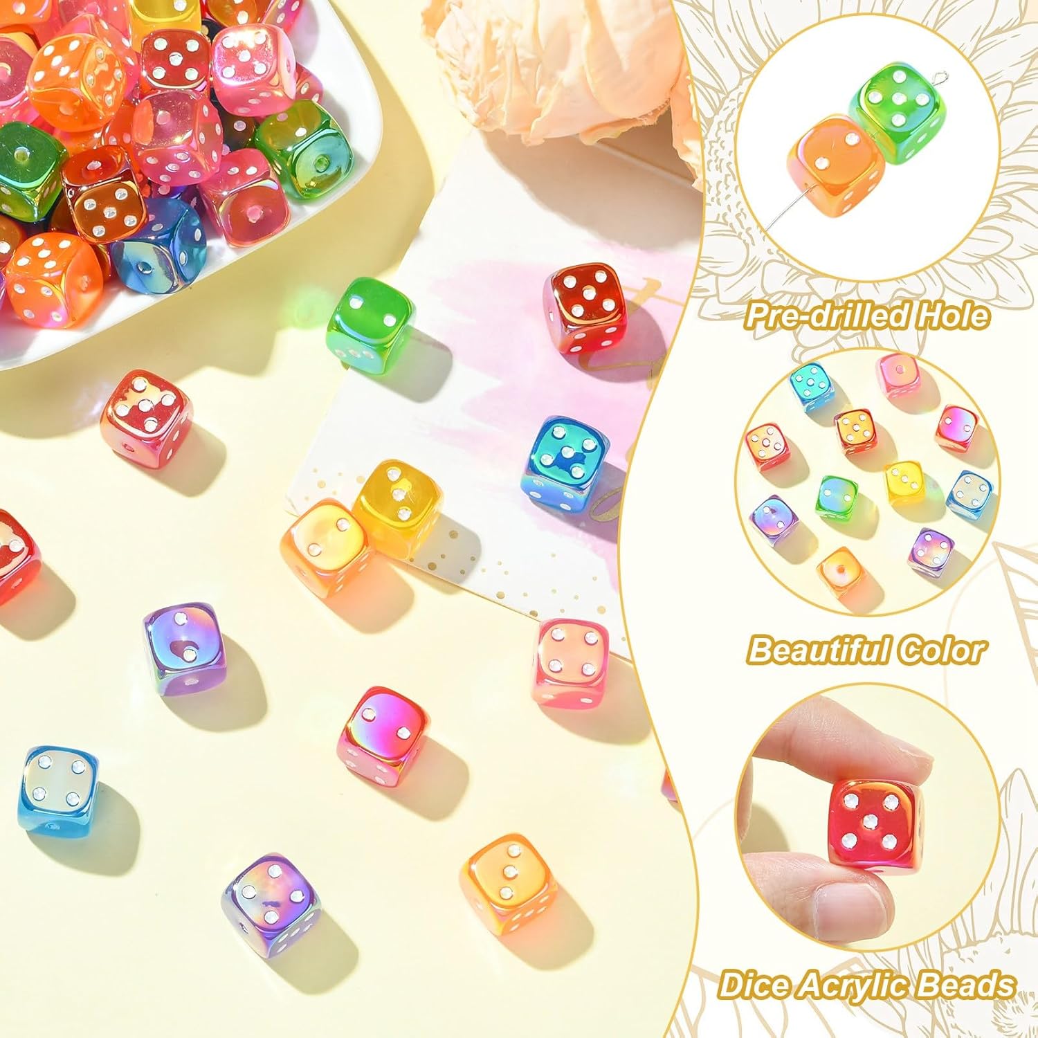 KitBeads 50Pcs Random Acrylic Dice Beads AB Color Lucky Party Game Cube Dice Spacer Beads for Jewelry Making Bracelets Necklaces Crafts Bulk - Image 3