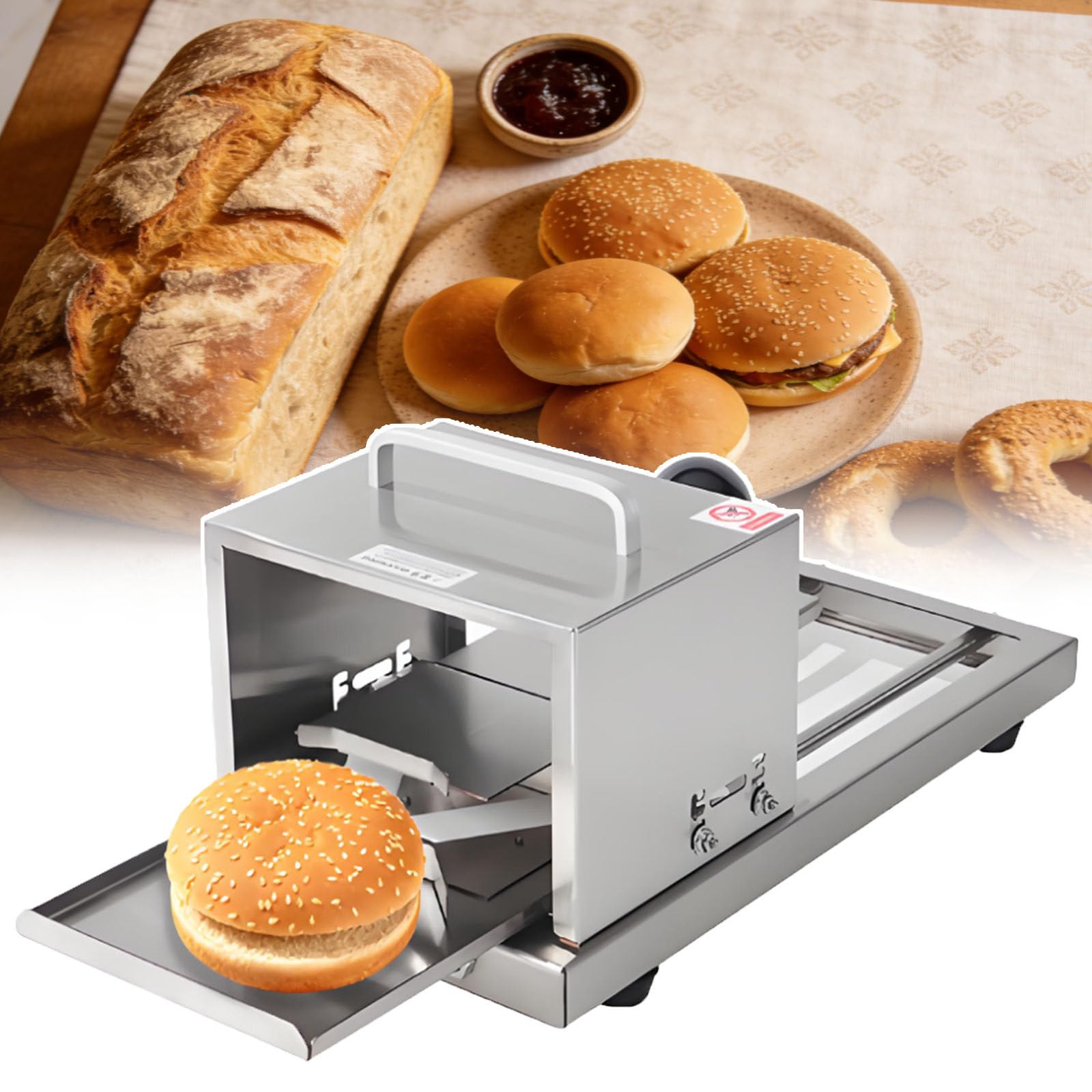 Cortador manual de pan y bagel para hamburguesas – Máquina de porción ajustable de 4 niveles para pan y bagel con hoja de acero inoxidable para un uso doméstico fácil