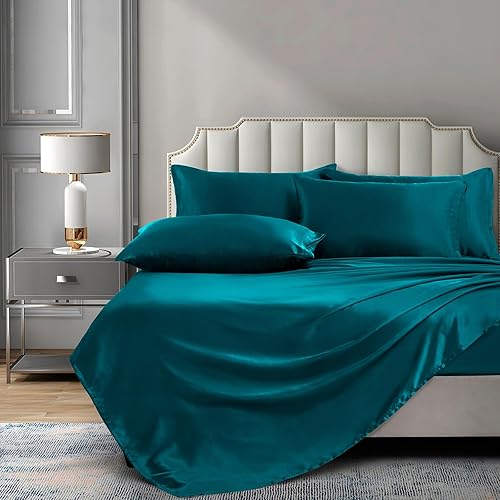 Miniatura 66 de P Pothuiny Sábanas de satén King (6 piezas, negro) – Juego de sábanas de satén sedoso de lujo tamaño King, juego de sábanas extra suaves, 1 sábana