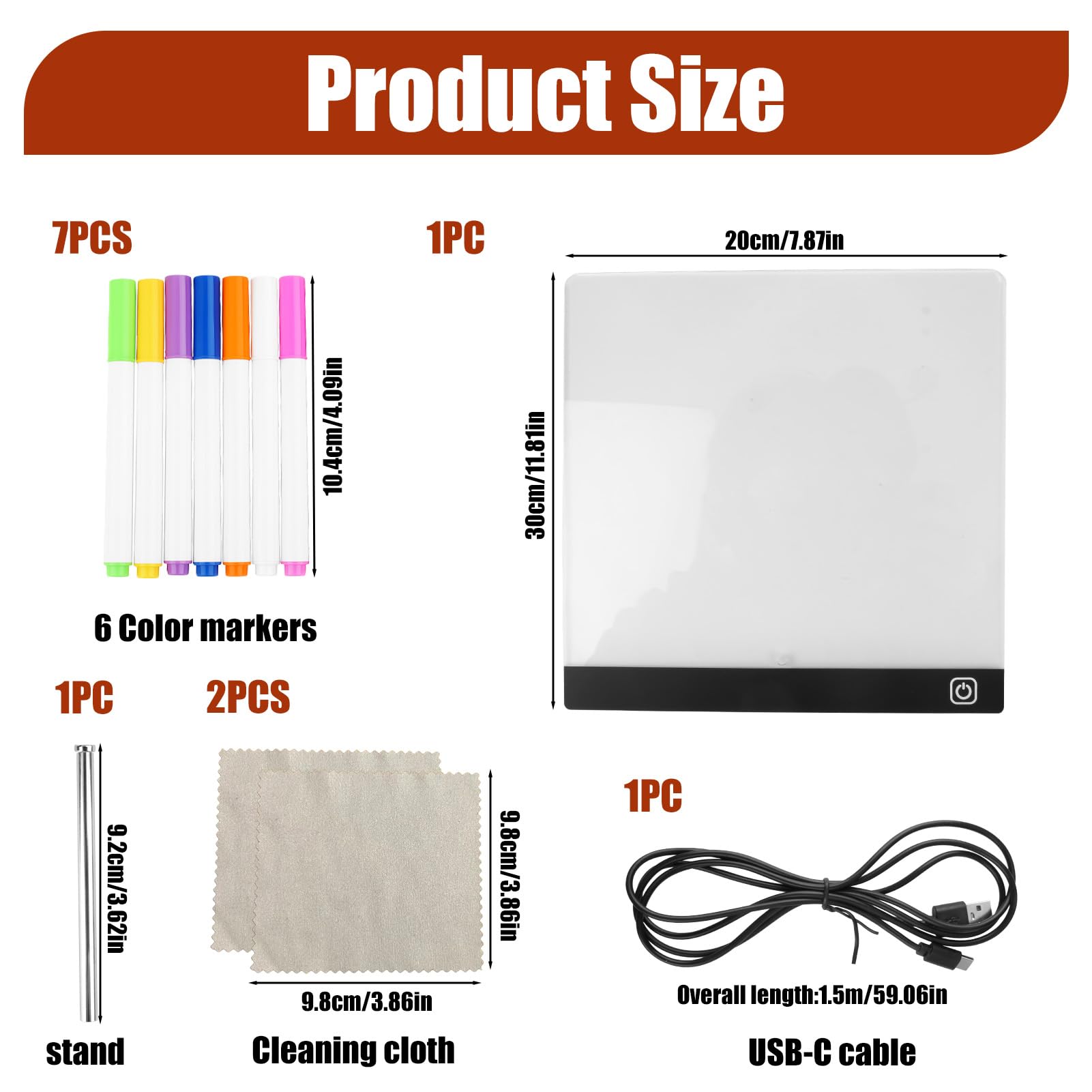 Planche à Dessin LED Pour Enfants 30x20 Cm - Surface Acrylique Effaçable - 7 Feutres Inclus - Veilleuse RGB - Support Inclus