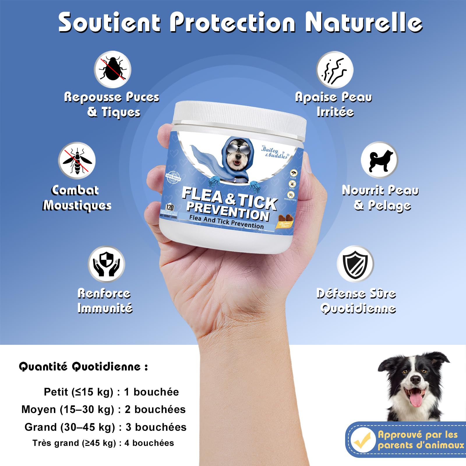 Flea and Tick Chewables for Dogs |Anti Puces & Tiques | Compléments Alimentaires Premium pour Chiens | Omega 3, Probiotiques Marque Britannique – Formule Vétérinaire| Poulet | 300g